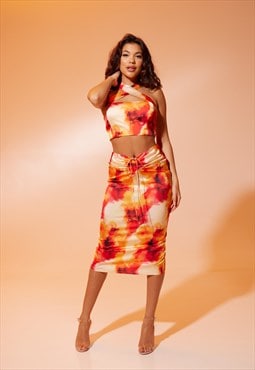 Lili Tie V shaped Skirt in sustainable fabric Mimosa Print