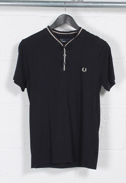 Vintage Fred Perry T-Shirt in Navy Quarter Button Tee Small