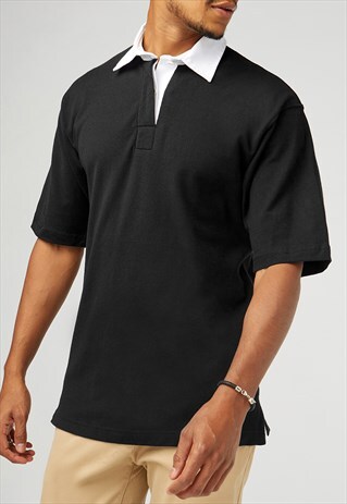 ESSENTIAL SHORT SLEEVE RUGBY SHIRT - BLACK/WHITE