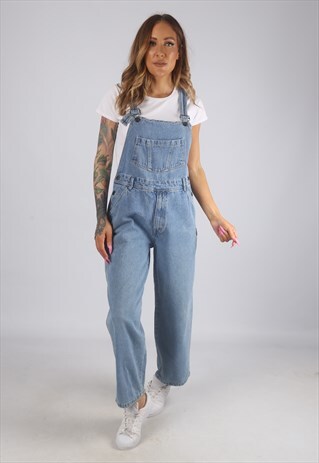 VINTAGE DENIM DUNGAREES WIDE LEG UK 12 MEDIUM (G2R)