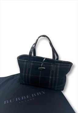 Burberry bag wool handbag black grey nova check