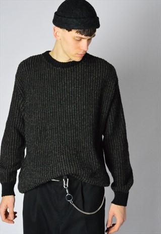 VINTAGE 90S GREY GRUNGE STRIPED WOOL BLEND JUMPER