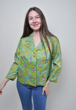Vintage floral blouse, flowers button up shirt