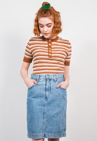 VINTAGE 70'S RIBBED KNIT STRIPED TOP T-SHIRT