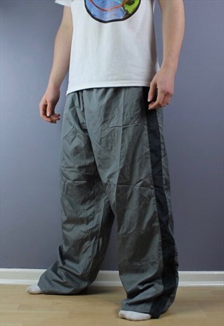 VINTAGE STARTER NYLON JOGGERS IN GREY WITH EMBROIDERY SHINY