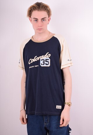 CHAMPION MENS VINTAGE T-SHIRT TOP XXL NAVY BLUE 90'S
