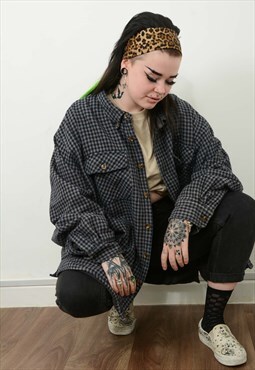 Vintage Plaid Check Flannel Jacket Grey Size XXL