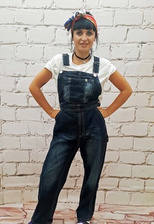VINTAGE BLUE WASH DENIM ALL IN ONE DUNGAREES