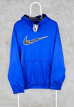 Vintage Blue Nike Hoodie Centre Swoosh Embroidered XL