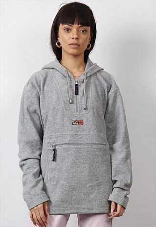 VINTAGE 90'S GREY QUARTER-ZIP FLEECE HOODIE