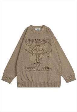 Cross sweater gothic embroidered jumper knitted Gothic top