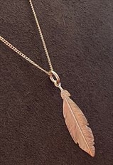 Silver Large Feather Pendant on Silver Curb Chain, Peace 