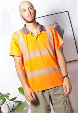 90s grunge y2k sports goth neon orange reflective polo shirt
