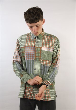 VINTAGE 90'S BLOCK PATTERNED FLANNEL SHIRT