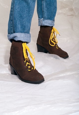 VINTAGE LEATHER BOOTS 90S SUEDE LACE-UP ANKLE BOOTS