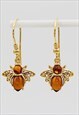 Bee Earrings in Gold Plated Silver set with Amber