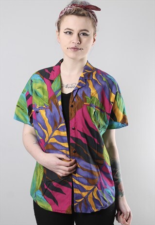VINTAGE HAWAIIAN CRAZY PATTERNED SHIRT LARGE