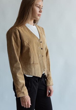 VINTAGE 70S V-NECK JACKET IN SUEDE
