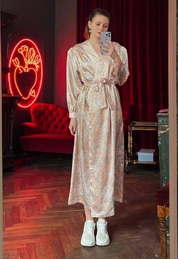 Italian Floral Satin Robe, Silky Kimono Robe, Dressing Gown