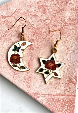 80s Moon & Star Earrings Mythical Vintage Jewellery 