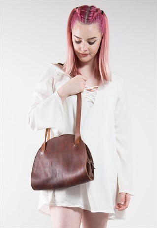 VINTAGE BROWN LEATHER SHOULDER BUCKET BAG