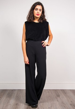 VINTAGE 90'S BLACK WIDE LEG STRAIGHT HIGH WAIST TROUSERS