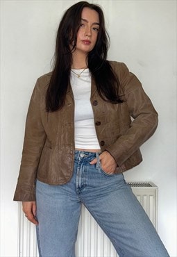Tan Brown Leather Vintage 90s Blazer Jacket