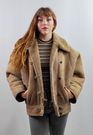 VINTAGE 1980'S BOMBER STYLE SHEEPSKIN SHEARLING COAT