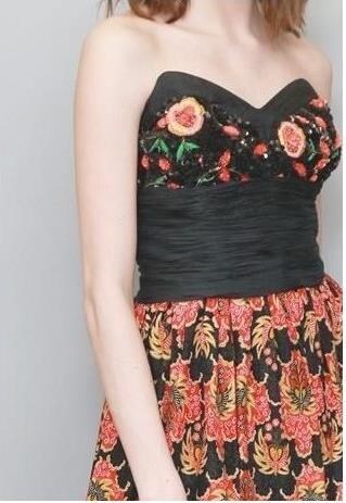 VINTAGE 1980'S BLACK & ORANGE SEQUIN FLORAL BRALETTE TOP