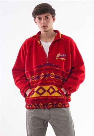 VINTAGE SALOMON PULLOVER HALF ZIP JACKET 90S RED