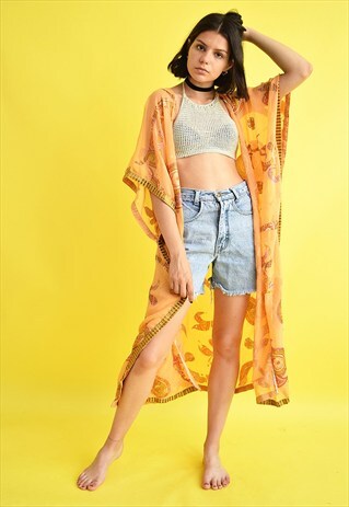 70'S STYLE HIPPIE BOHO EMBROIDERED SHEER KIMONO JACKET