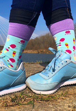 FUNNY PISTACHIO WOMENS SOCKS WITH COLORFUL ICE CREAM