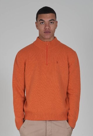 VINTAGE POLO RALPH LAUREN ORANGE THREE QUARTER ZIP JUMPER