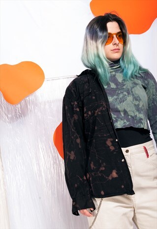 VINTAGE TIE-DYE DENIM SHIRT 90S REWORKED BLACK JACKET