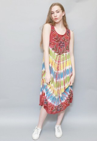 VINTAGE 1970'S MULTI COLOURED TIE DYE LOOSE HIPPY DRESS