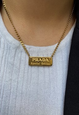 Repurposed Authentic Prada plaque tag - Necklace