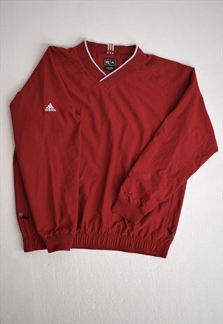 VINTAGE 90S ADIDAS RED V-NECK SWEATSHIRT