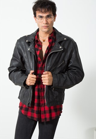 VINTAGE BIKER LEATHER JACKET / S2