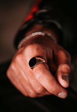  Gold Signet Ring Black Onyx Styled Mens Ring 