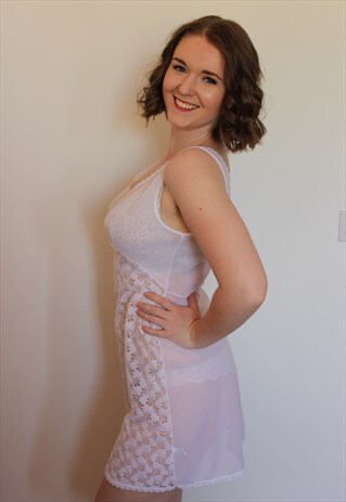 VINTAGE NIGHTDRESS WHITE FLORAL LACE MESH BRIDAL SLIP DRESS