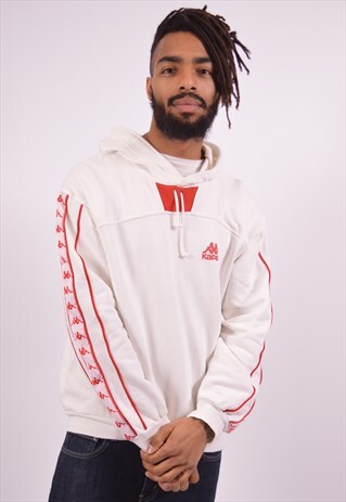 KAPPA MENS VINTAGE HOODIE JUMPER LARGE WHITE 90S