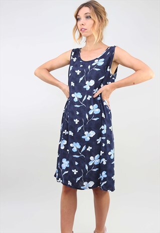 VINTAGE 90S BLUE FLORAL PATTERNED SUMMER DRESS