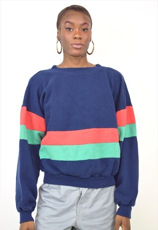 VINTAGE 90S BLUE RED AND GREEN JUMPER