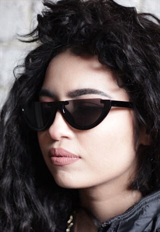 BLACK VINTAGE HALF FRAME CAT EYE SUNGLASSES