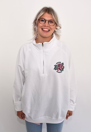 G&G UNISEX WHITE PINK FLOWER 1/4 ZIP SWEATSHIRT
