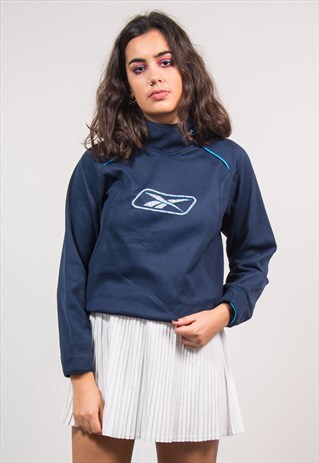 VINTAGE 90'S REEBOK NAVY SWEATSHIRT FLEECE LINED HOODIE