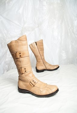 Vintage Y2K Boxing Boots in Beige Leather