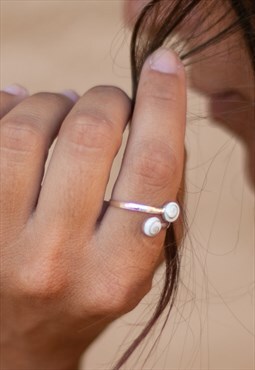 Shiva Eye Shell Sterling Silver Ring Good Luck White Stone