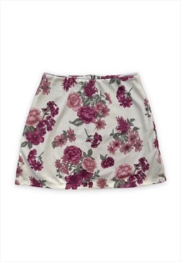 Vintage floral skirt mini summer white pink 90s Y2K