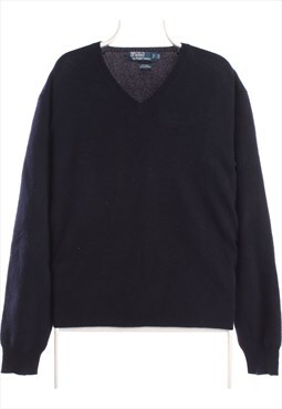 Ralph Lauren 90's V Neck Knitted Jumper / Sweater XLarge Nav